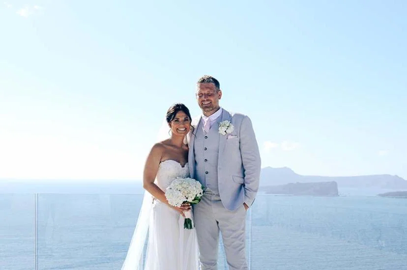 Advantage Travel Partnerships' Sonia Michaels and her husband James in Santorini on their wedding day