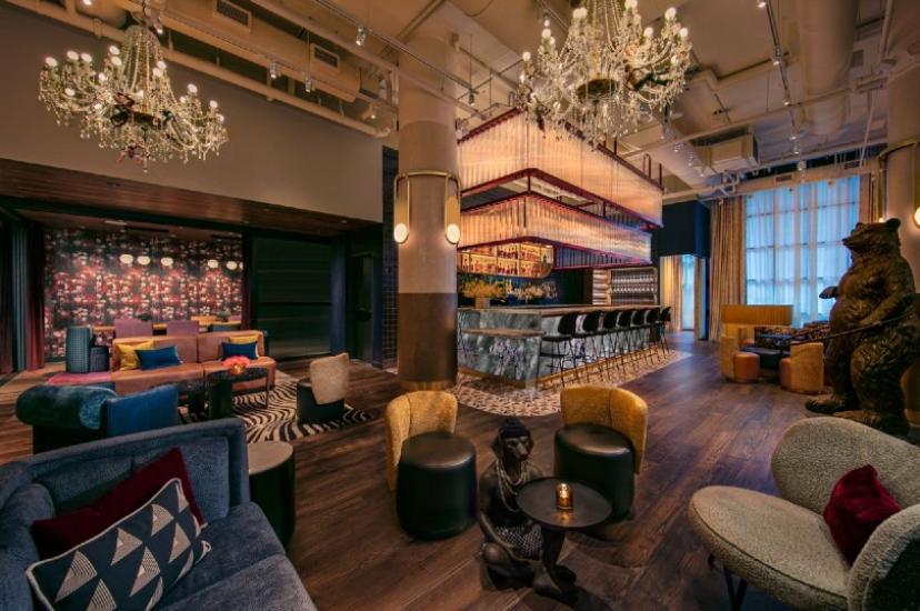 The Fix, an all-day cafe and lobby bar, at Moxy NYC Lower East Side