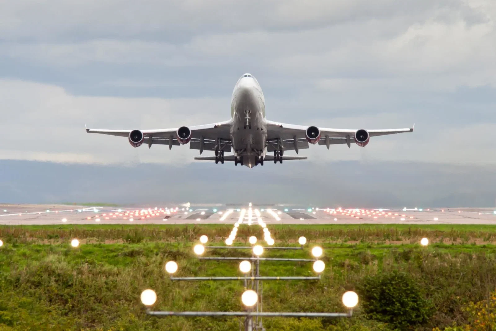 An aircraft takes off from Manchester airport