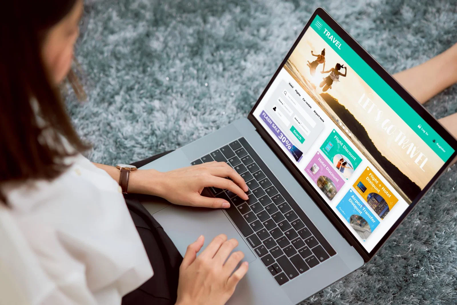 Woman browsing a travel website