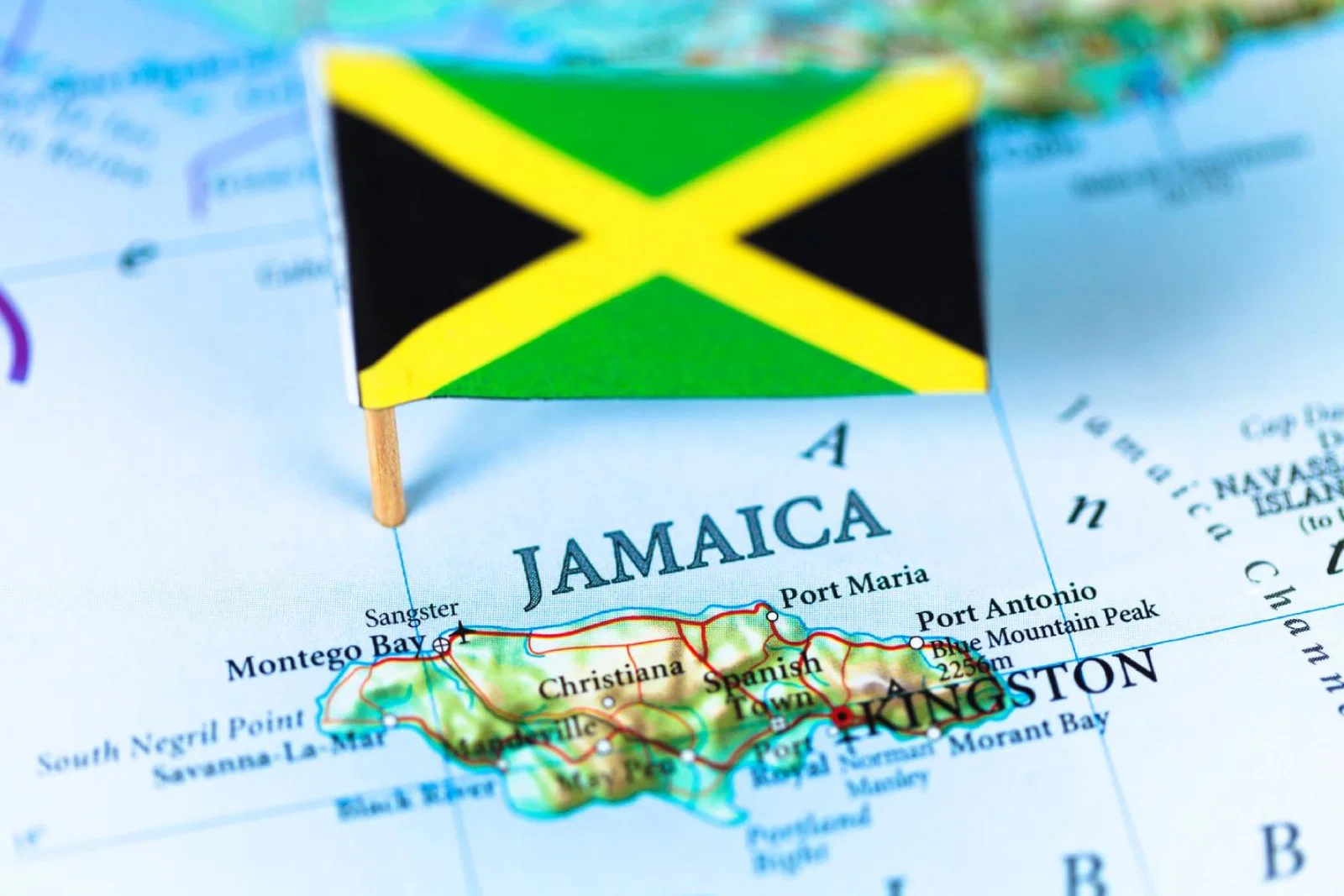 Map of Jamaica with Jamaica flag