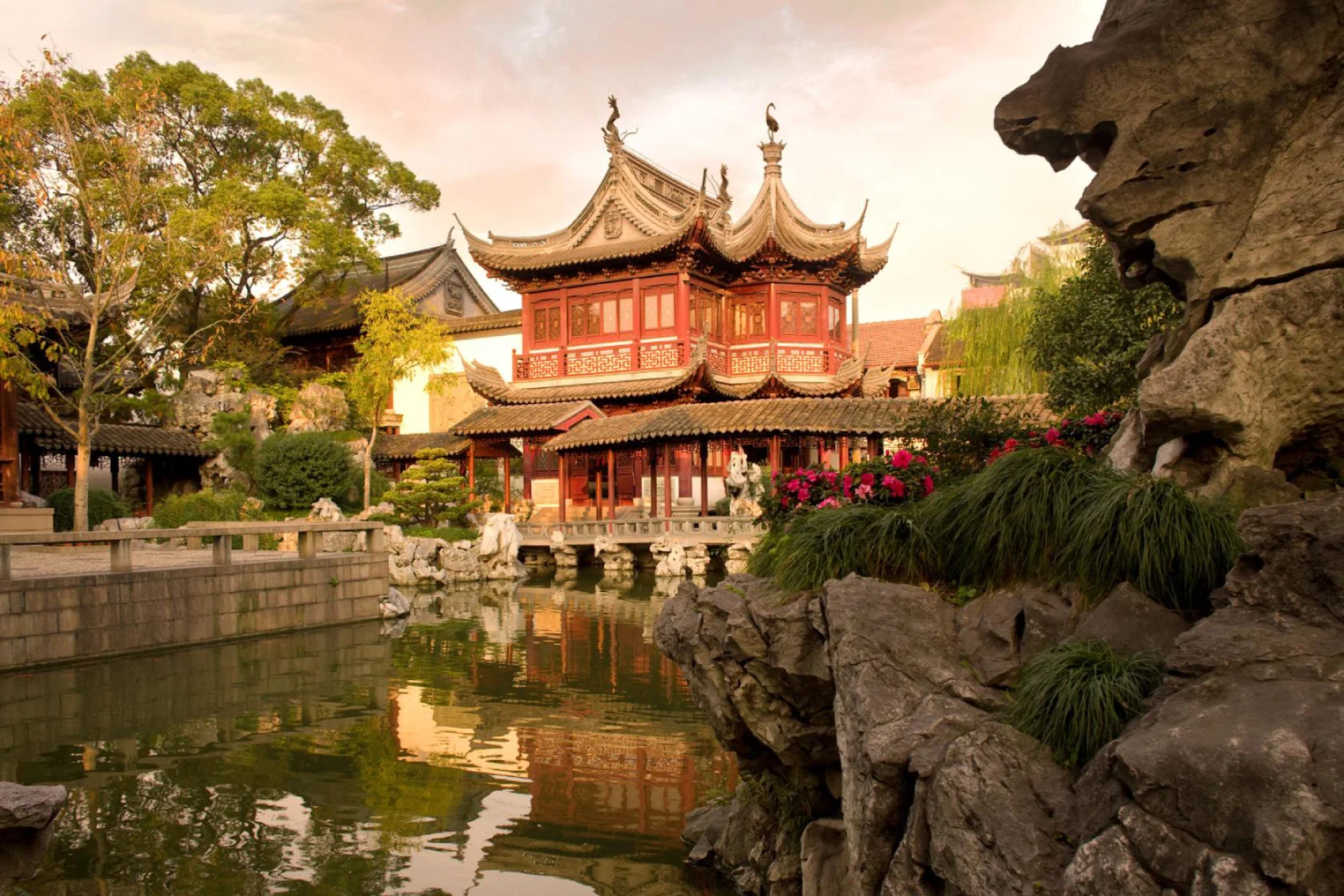 Scenic imagery of Chinese temple among trees