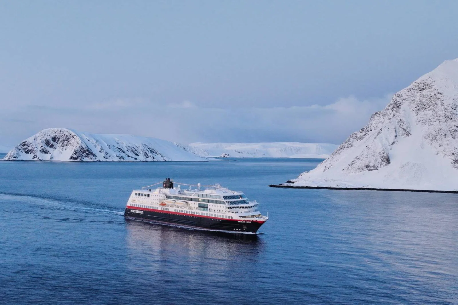MS Trollfjord cruising the Arctic Circle