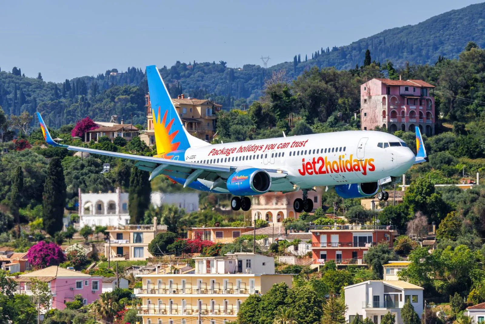 Jet2 plane landing in Corfu, Greece