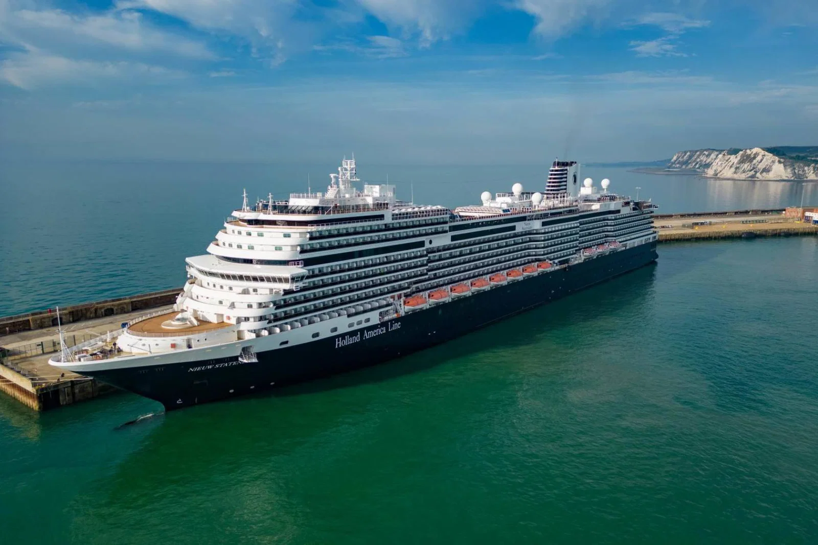 Holland America Line cruise ship NSDM docked in Dover, UK