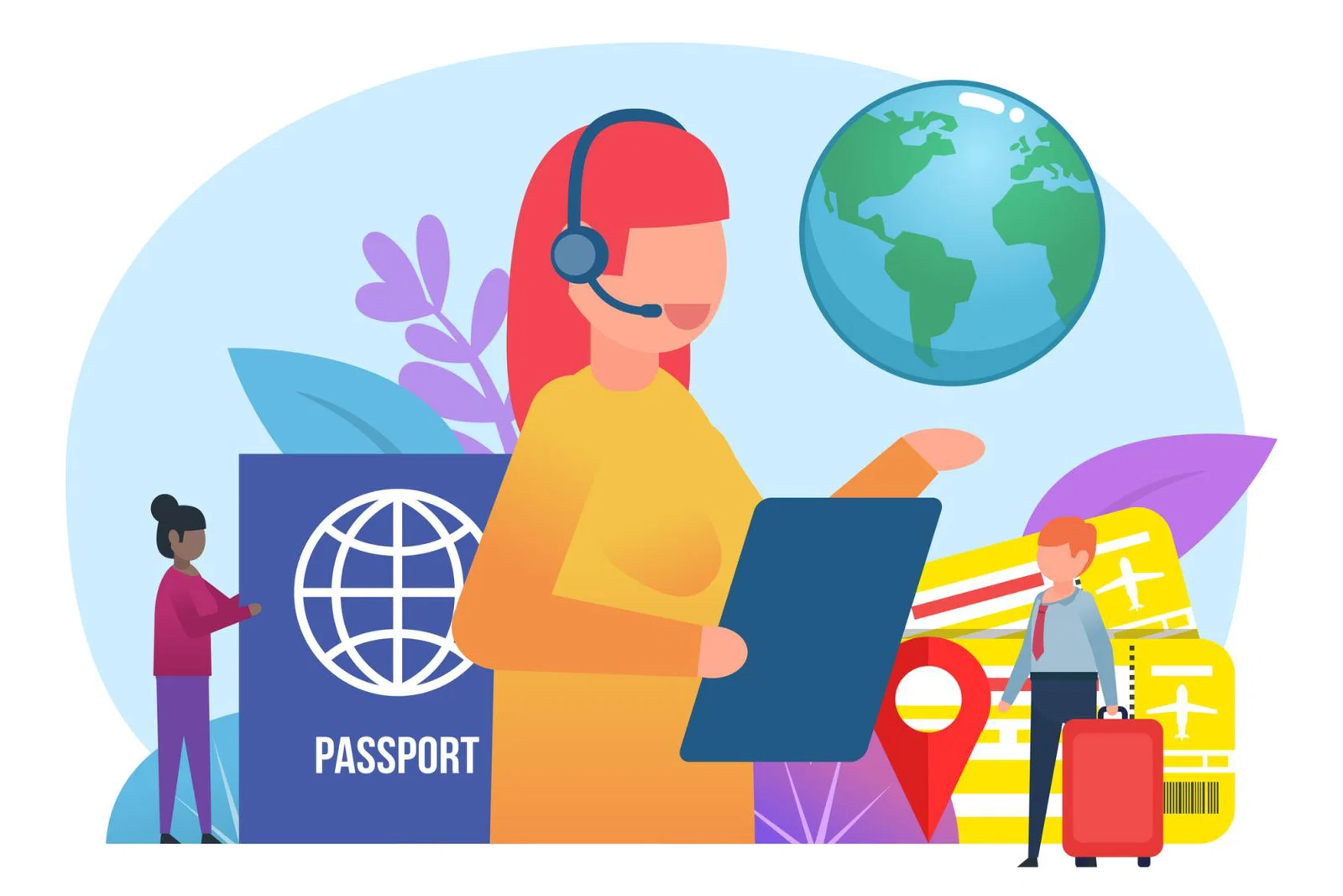 Cartoon graphic showing an agent with a headset