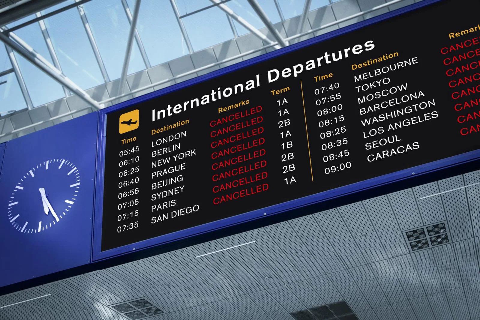 Cancelled departures board