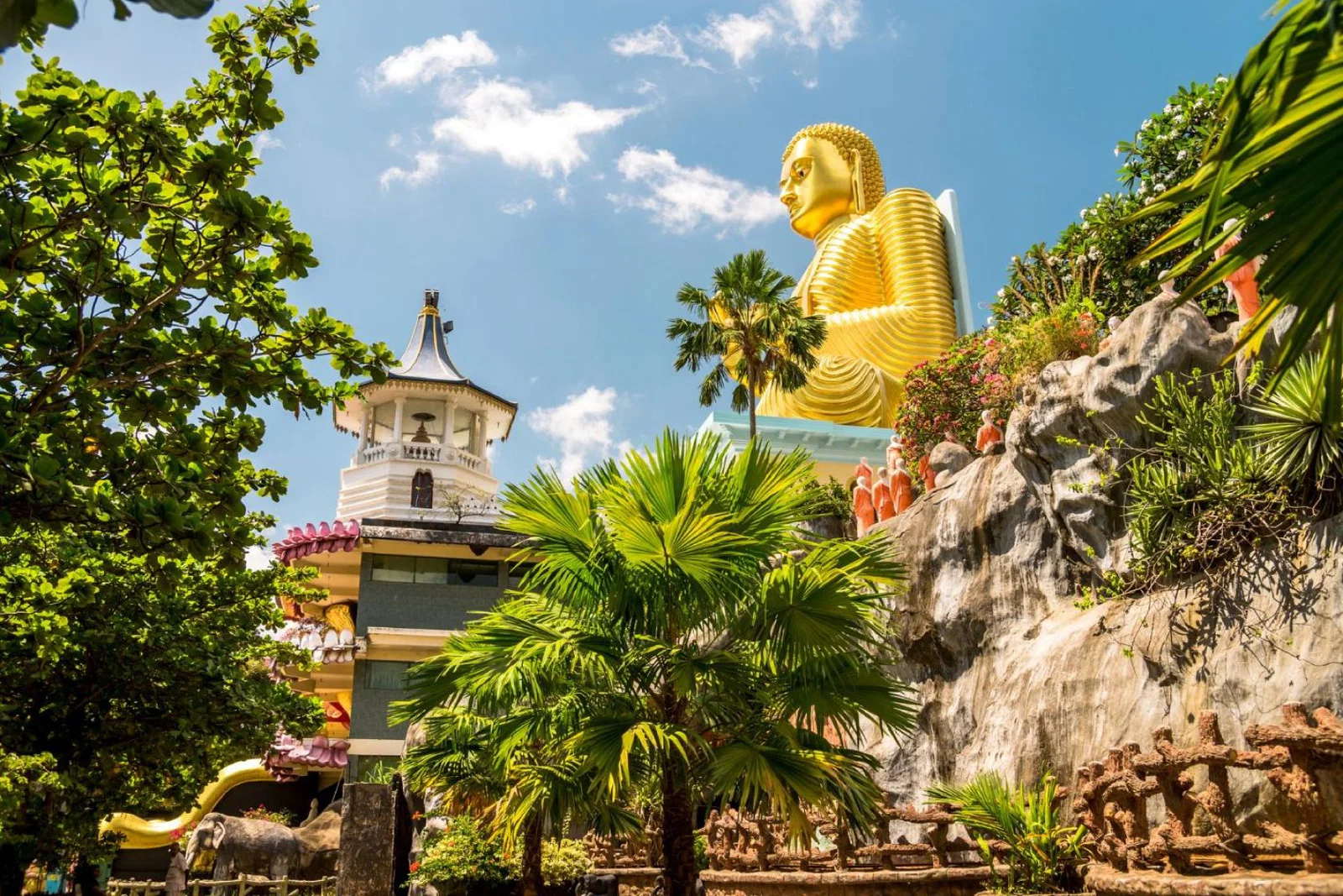 Cave temple in Dambulla, Sri Lanka with golden Buddha