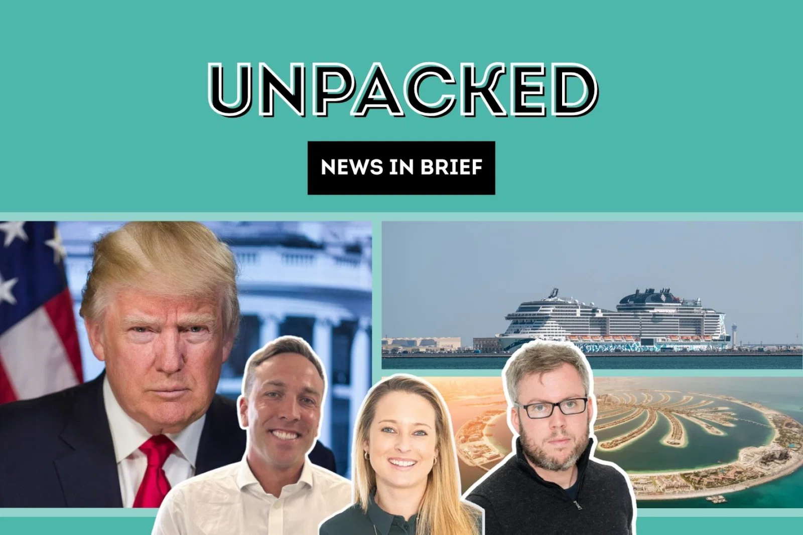 Donald Trump, ship and Dubai with podcast hosts
