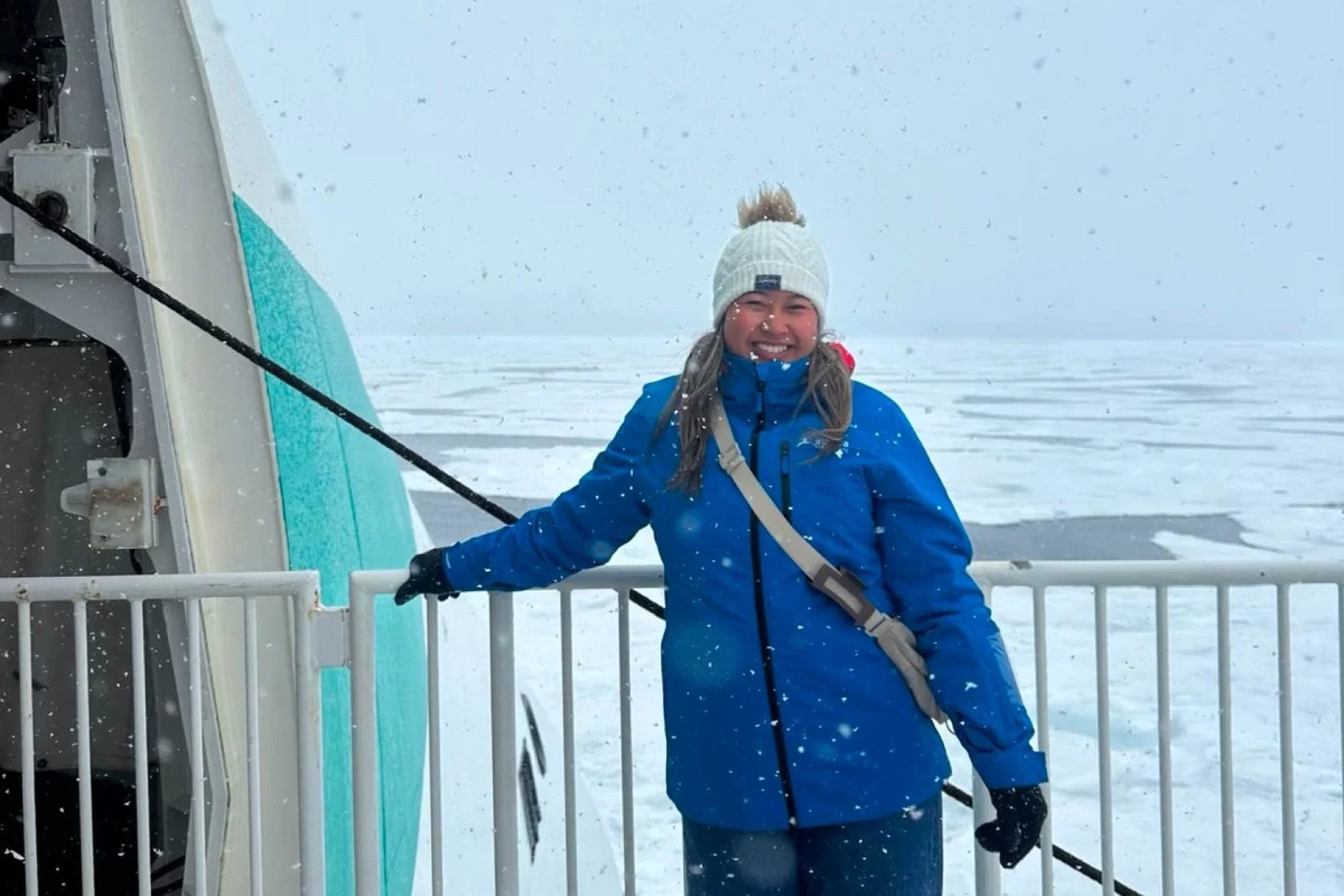 Travel agent Melina Chheng in Antarctica
