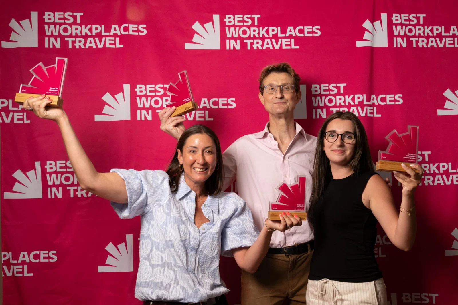 Golfbreaks team celebrating at the Best Workplaces in Travel awards ceremony