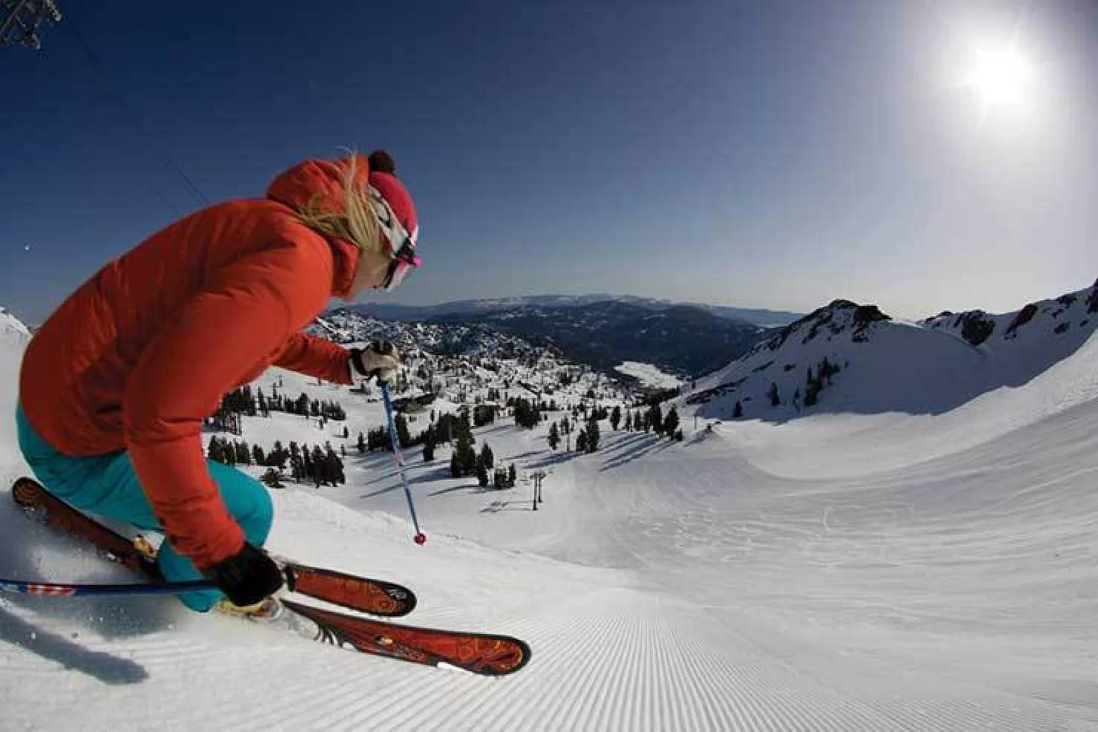 Squaw Valley Groomer skiing California