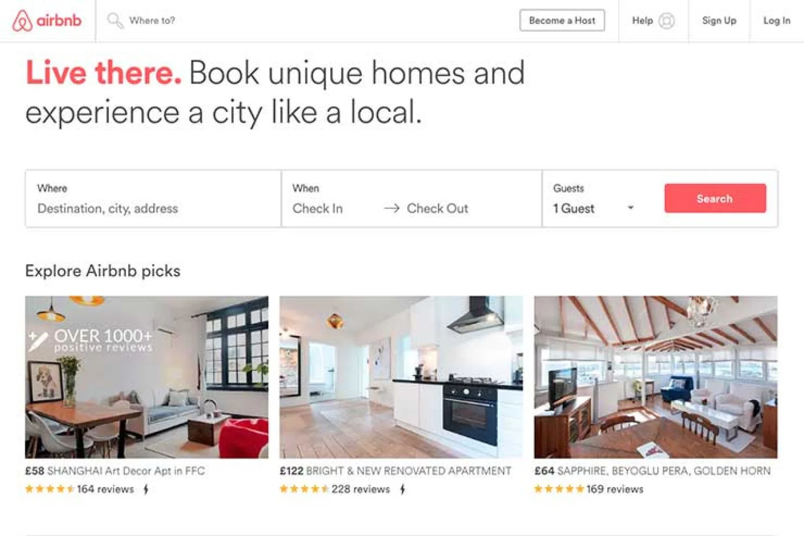 Airbnb homepage November 2016