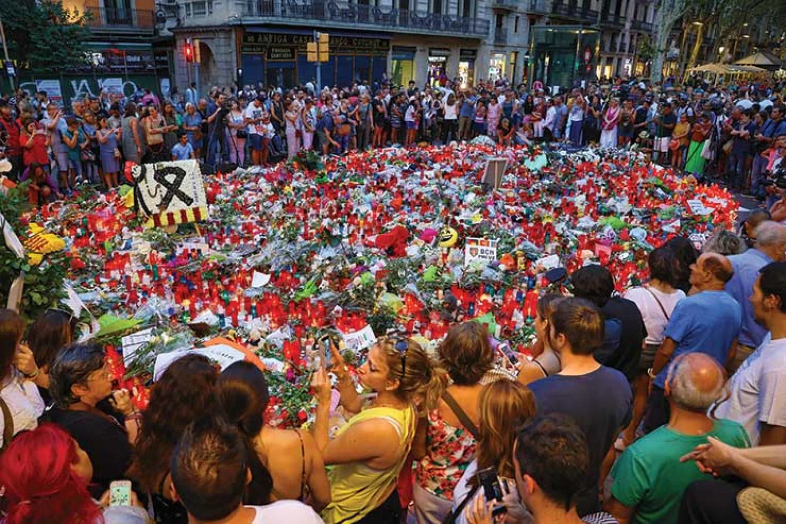 Mourners gather in Las Ramblas, Barcelona