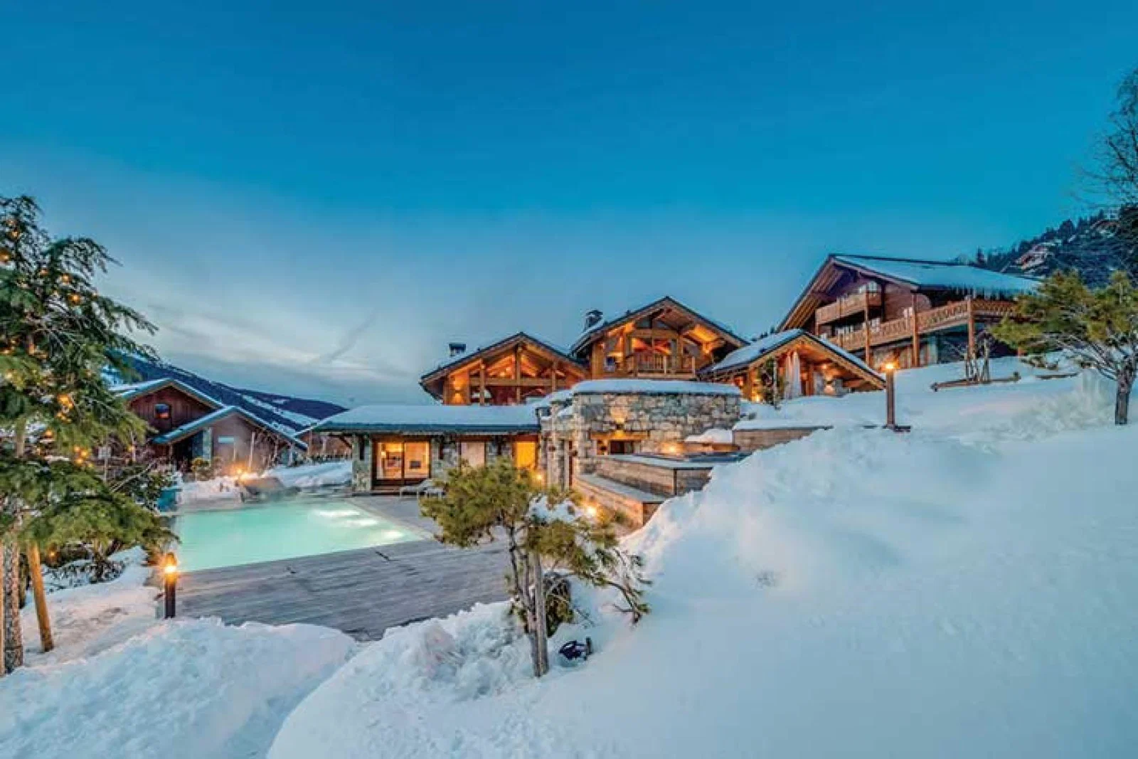 Ski chalet at dusk
