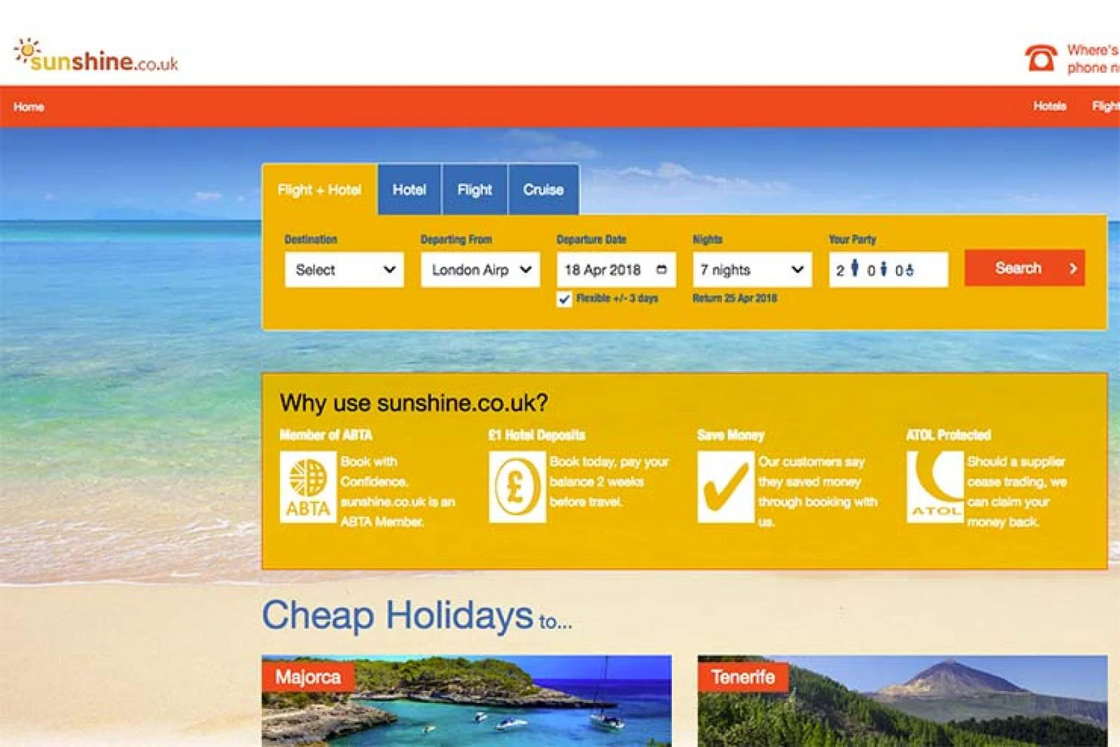 Sunshine.co.uk site April 2018