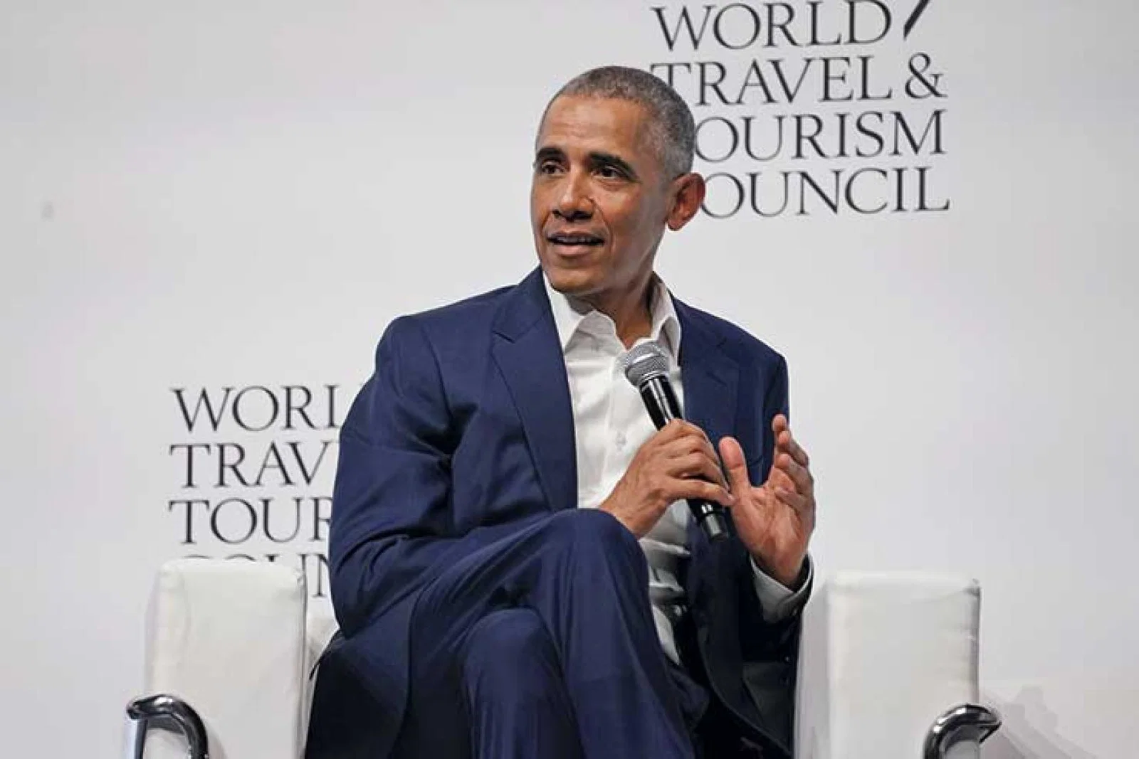 Obama talking at World Travel & Tourism Council