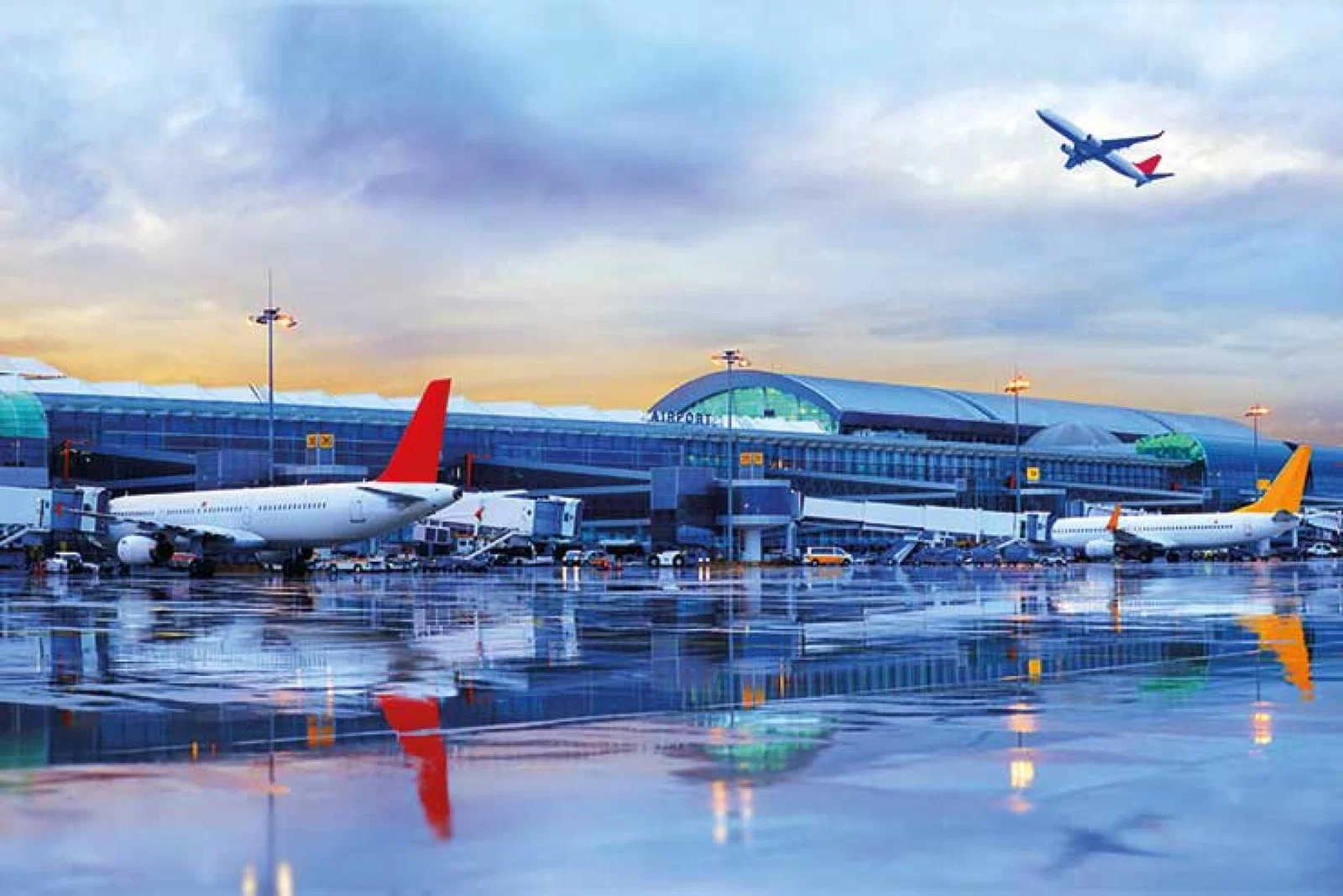 Airport on a wet evening