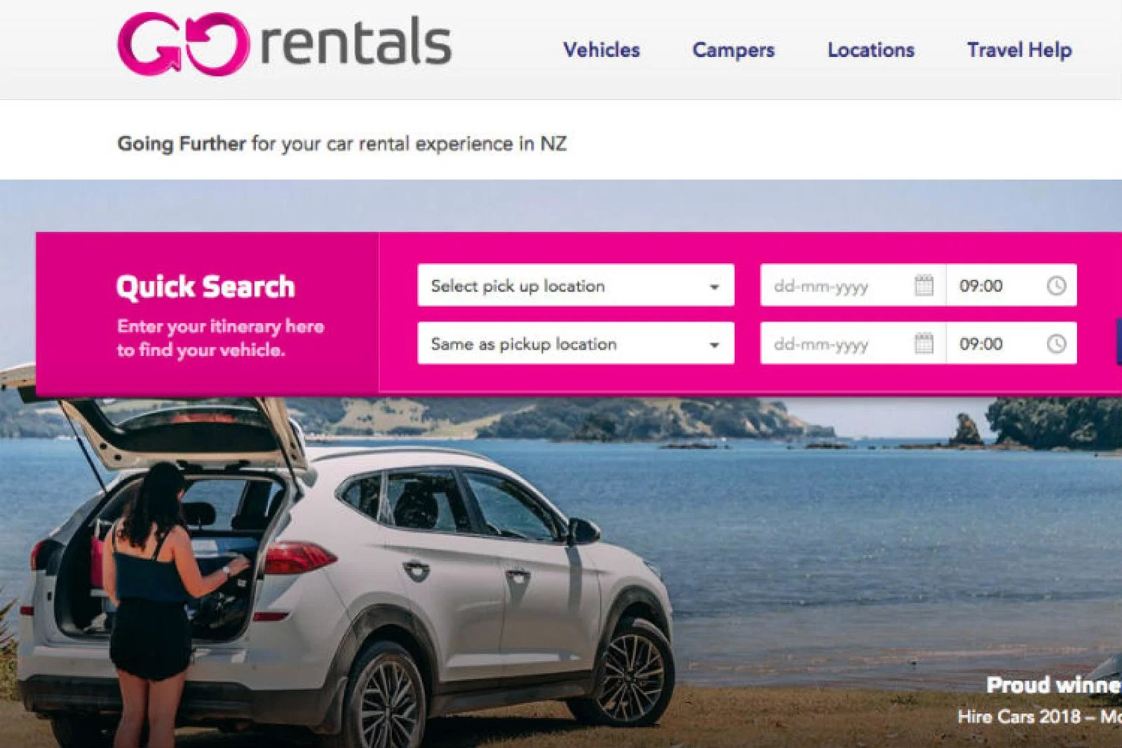 GO Rentals New Zealand website