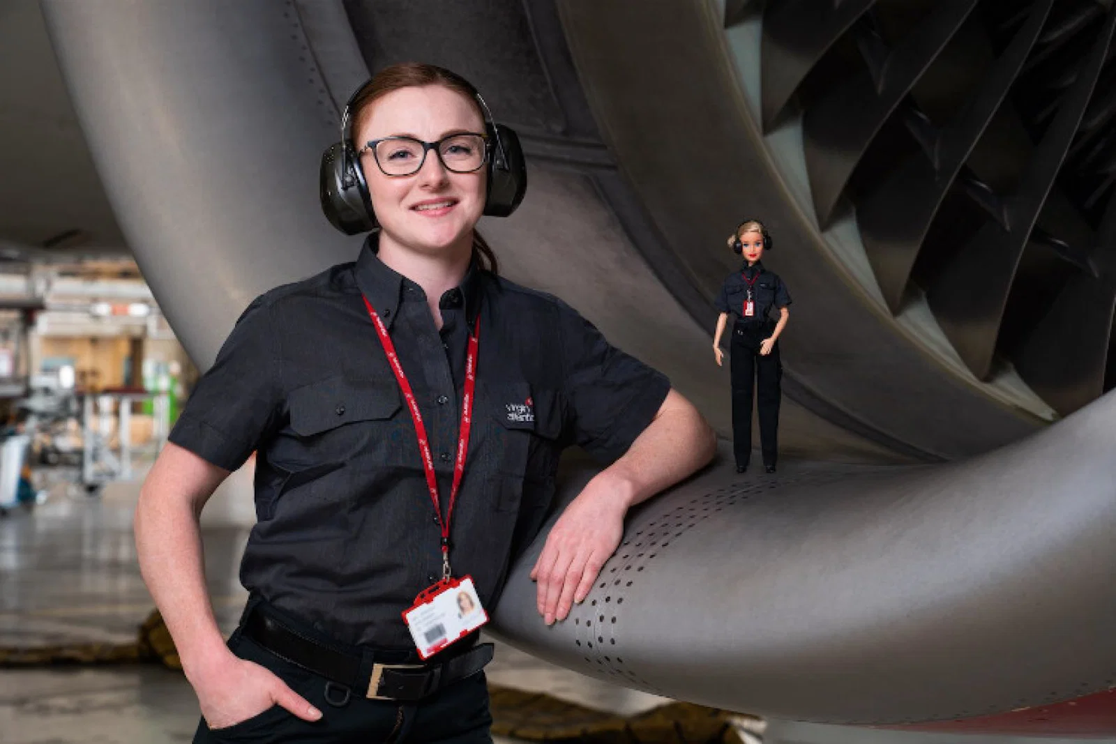 A Virgin Atlantic engineer and Barbie wear the same uniform