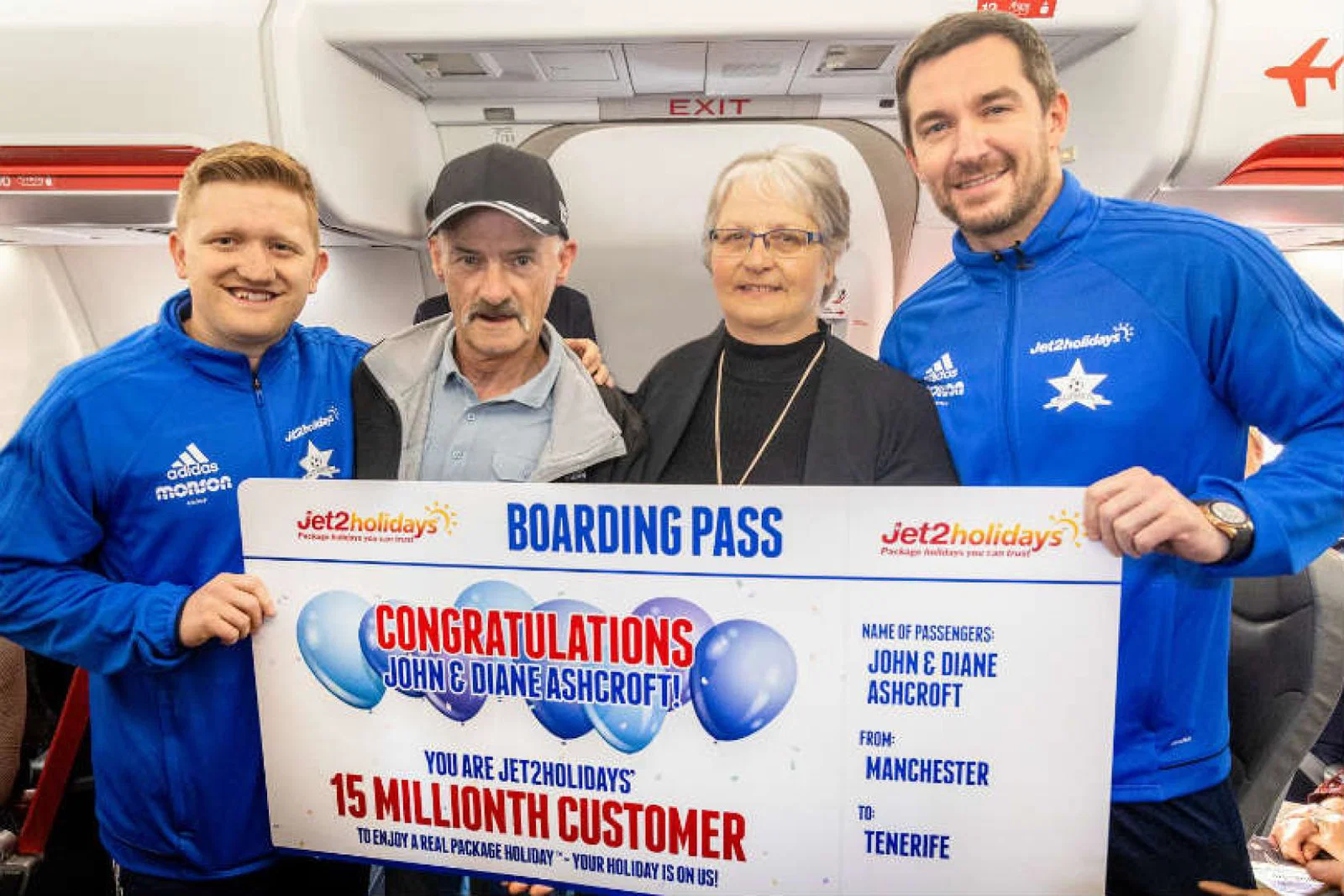 Sam Aston and Anthony Quinlan with Jet2holidays’ 15 millionth customers John and Diane Ashcroft