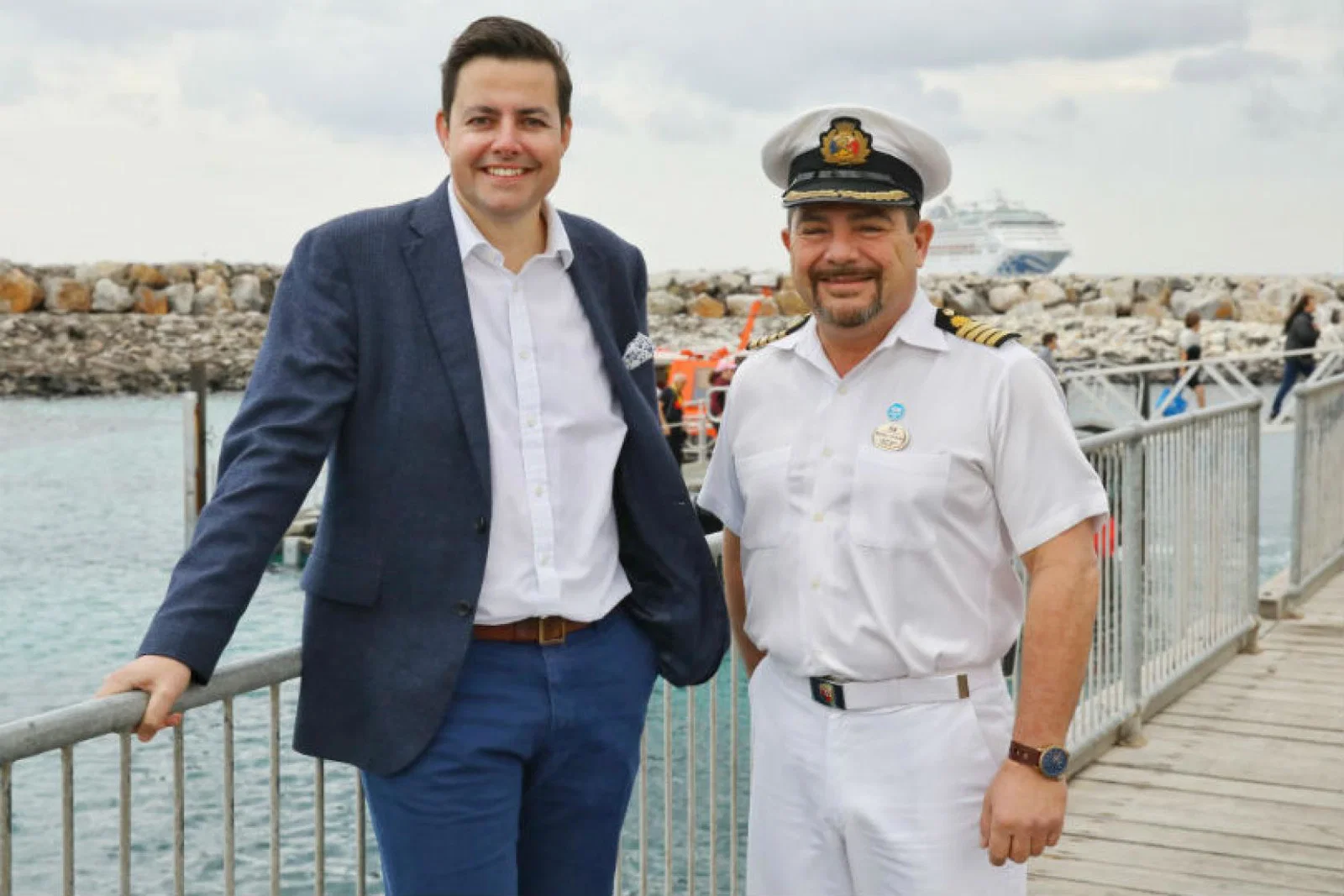 South Australia premier Steven Marshall and Sun Princess’ captain Diego Perra on Kangaroo Island