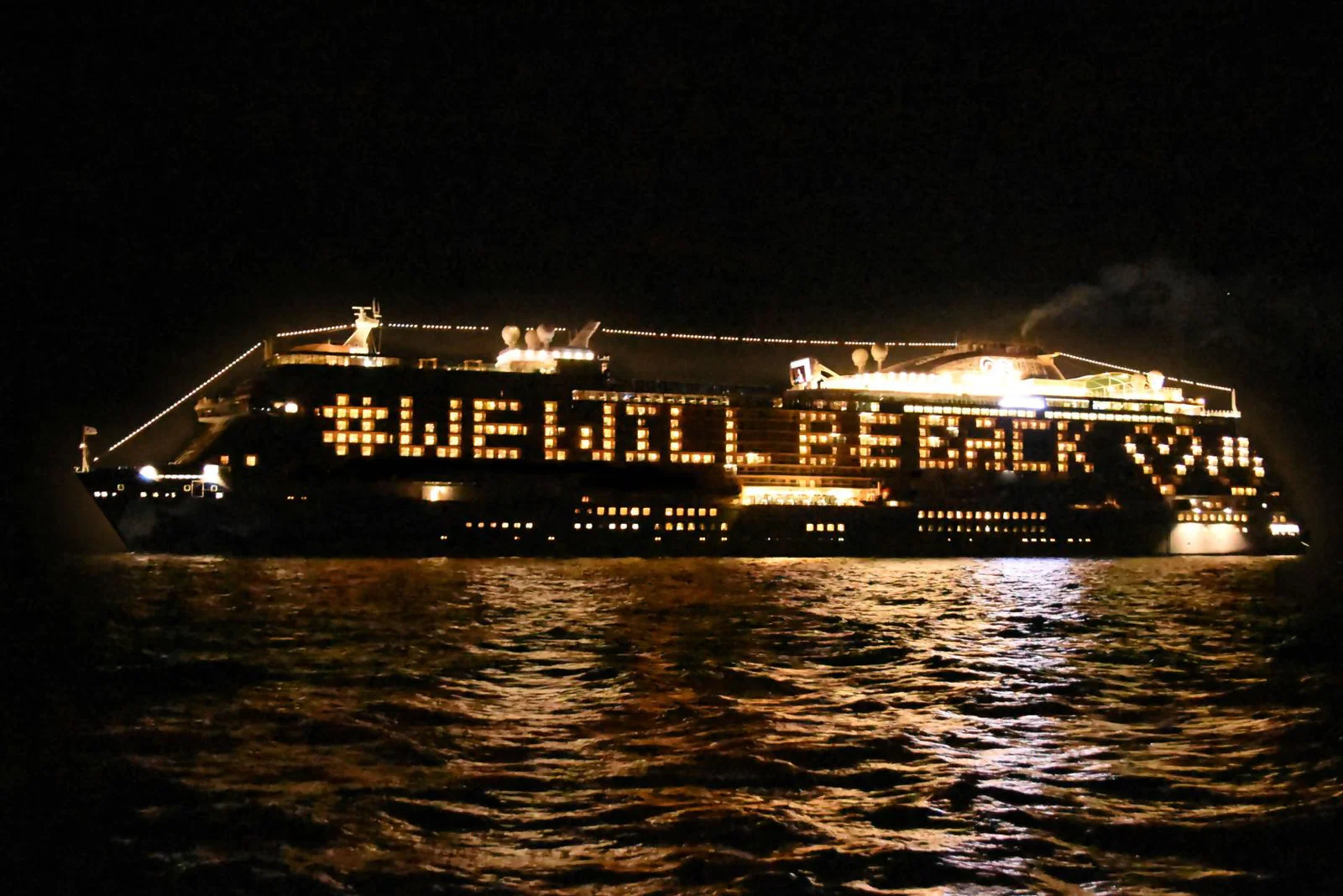 A message of hope shines from Sky Princess after operations were paused