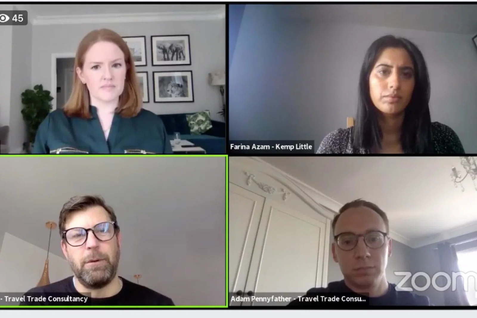 Farina Azam, Matt Purser and Adam Pennyfather with Pippa Jacks (top left) in TTG's Business Support Live panel
