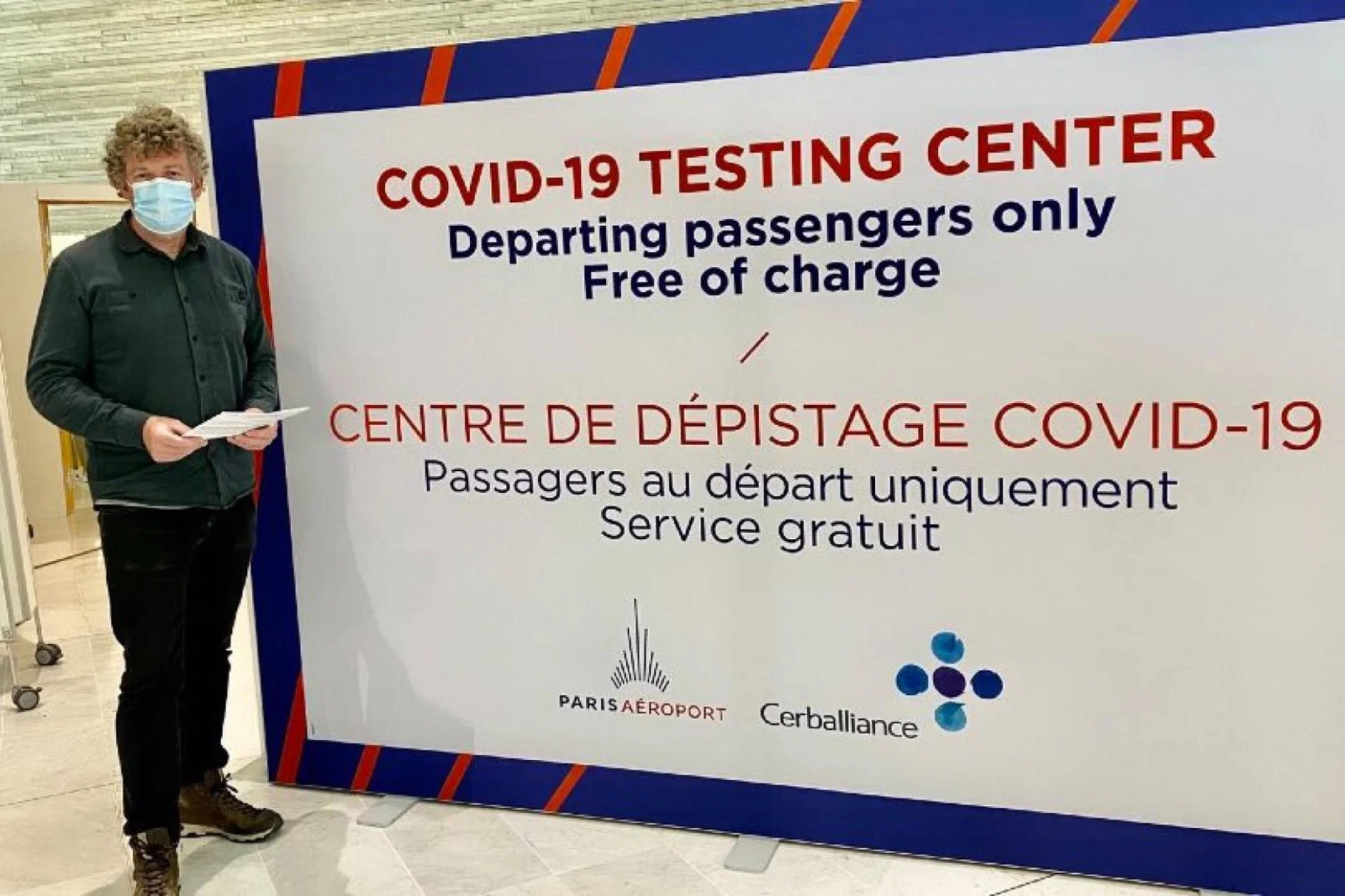 Michael Collins took the first of his Covid tests at Paris Charles de Gaulle airport