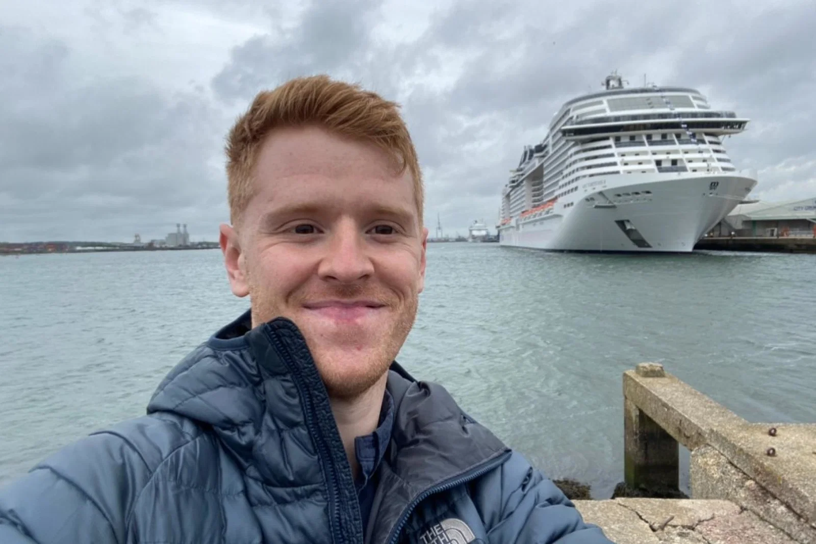 Tom alongside Virtuosa after arriving in Southampton