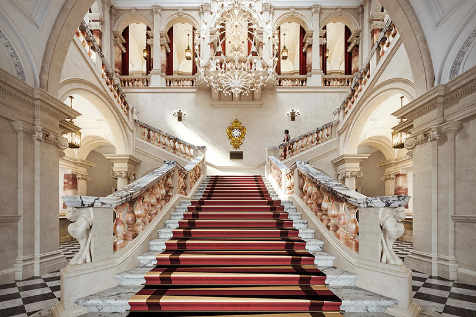 The grand staircase of Raffles London at The OWO
