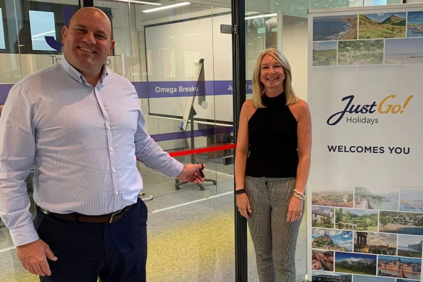 Chief executive Andy Freeth (left) and HR director Helen Moylan (right) officially open the second floor of the new office space