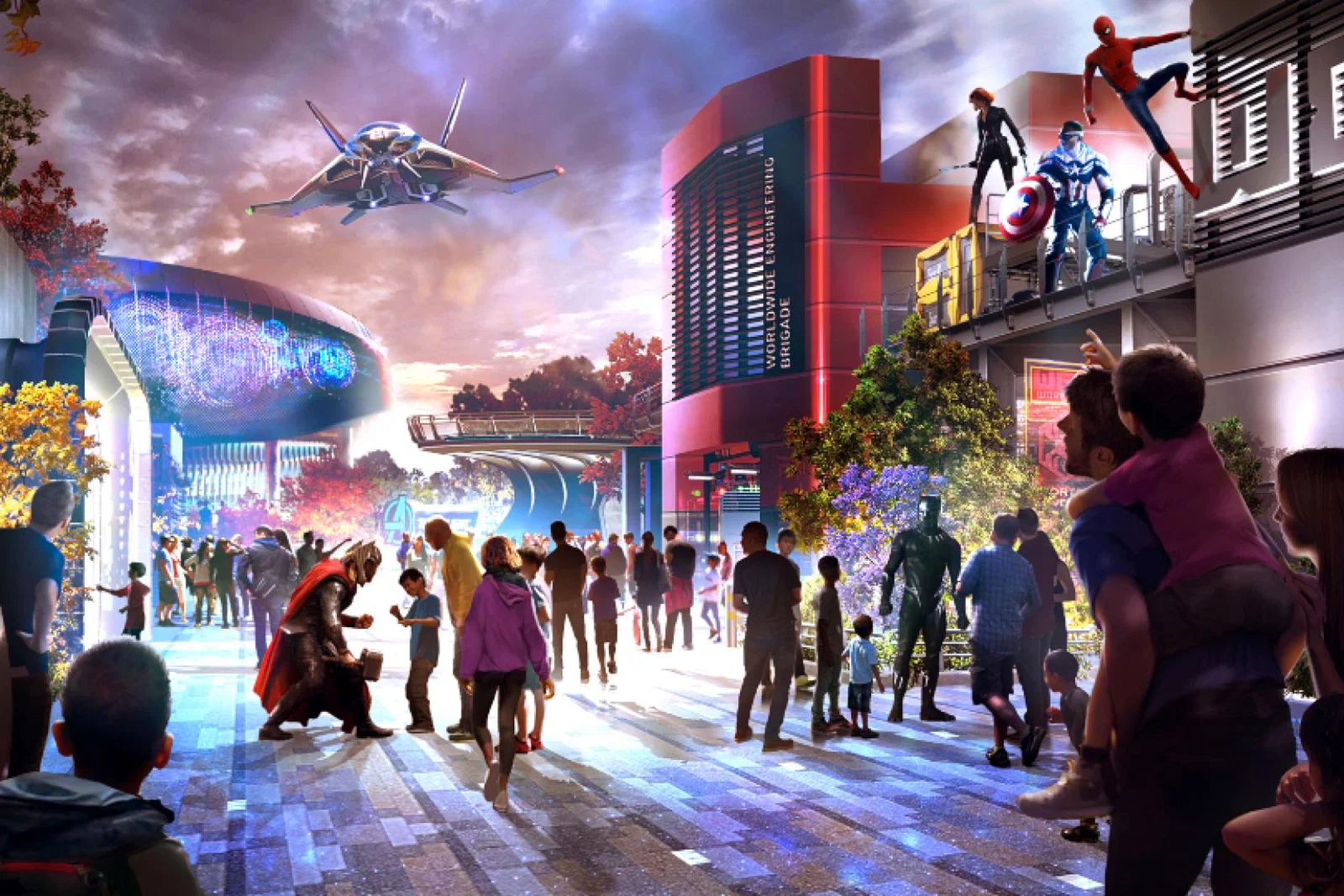 The campus will offer live-action stunts, Marvel characters, two attractions, themed restaurants and a boutique