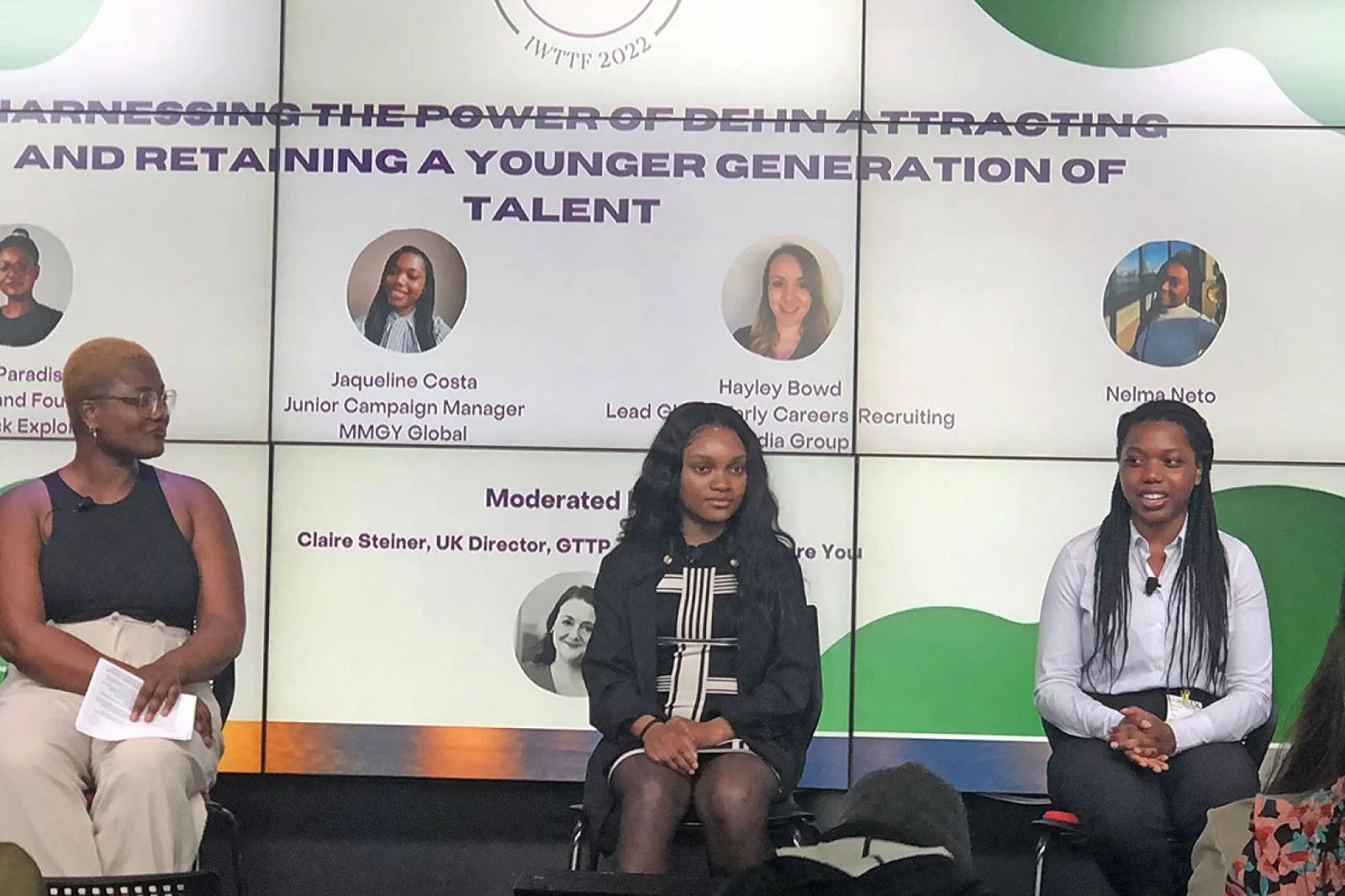 Paradis (left) on a panel at the Women in Travel forum