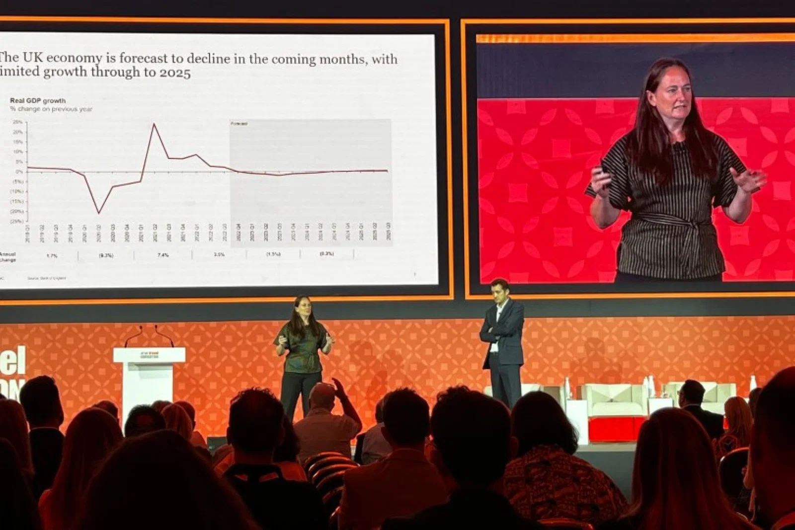 PwC's Eleanor Scott and Rick Jones took delegates through the new data
