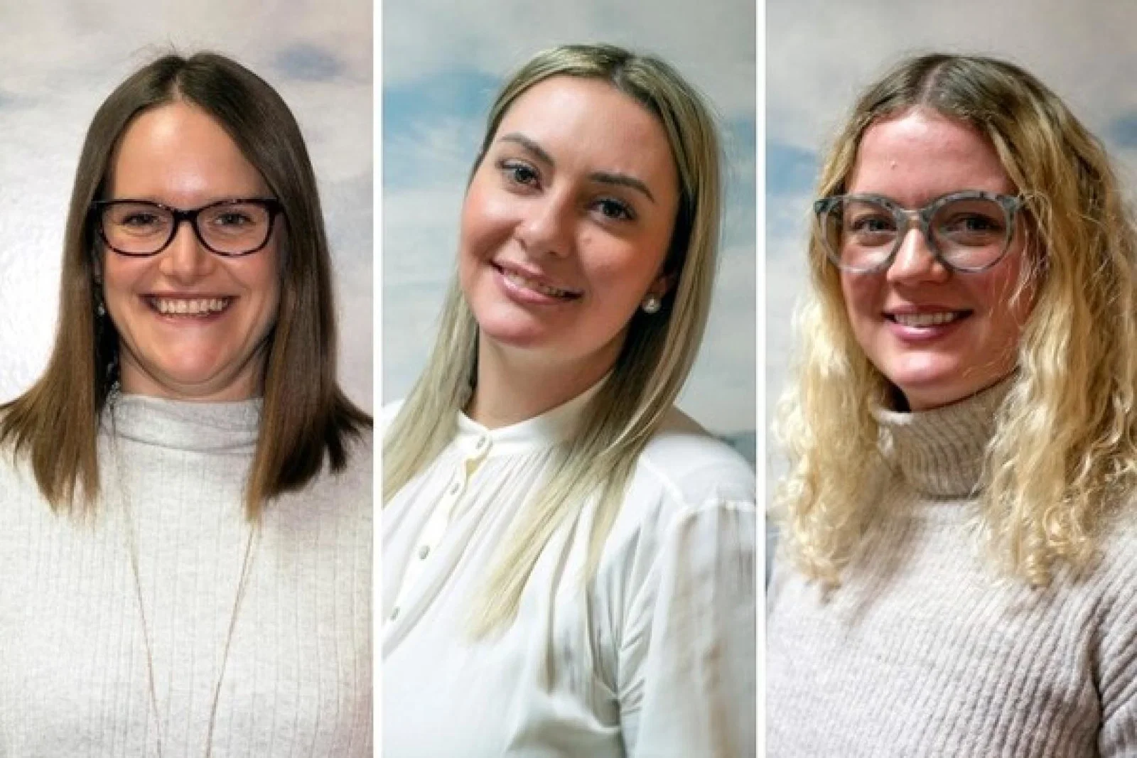 Sales team recruits Sarah Slocomb (left) and Lydia Groom (right) with polar specialist Kasey Green (centre)