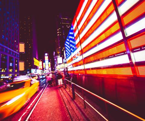 A digital US flag pictured in New York's Times Square