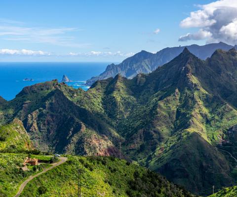 Tenerife, Spain (A scenic view of the mountains and ocean)