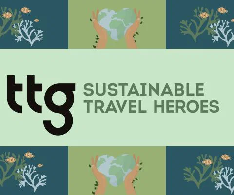 Graphic with words saying TTG Sustainable Travel Heroes