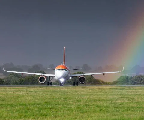 An easyJet aircraft prepares to take off from Luton airport