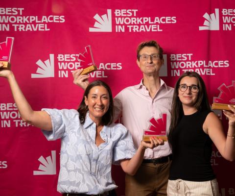 Golfbreaks team celebrating at the Best Workplaces in Travel awards ceremony