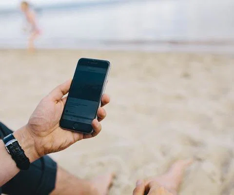 Mobile phone on a beach