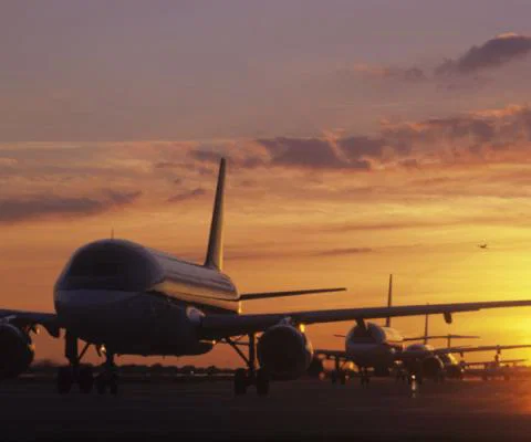Aircraft, aeroplanes, in a queue