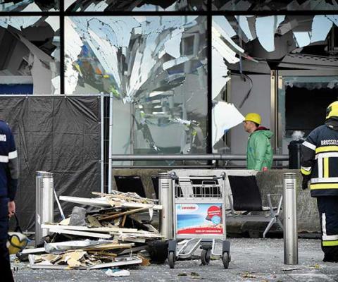 Emergency workers at Brussels airport after the attack in March 2016