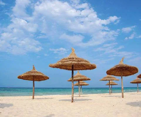 Parasols on the beach in Tunisia iStock-95341294