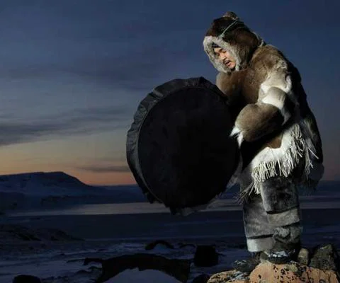 Inuit Drum Dancer Wearing Traditional Clothing
