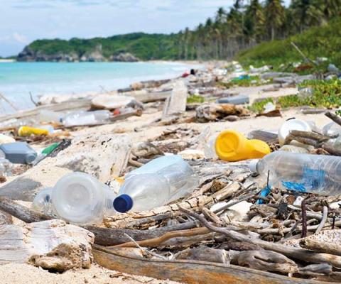 Plastic junk washed up on a tropical beach