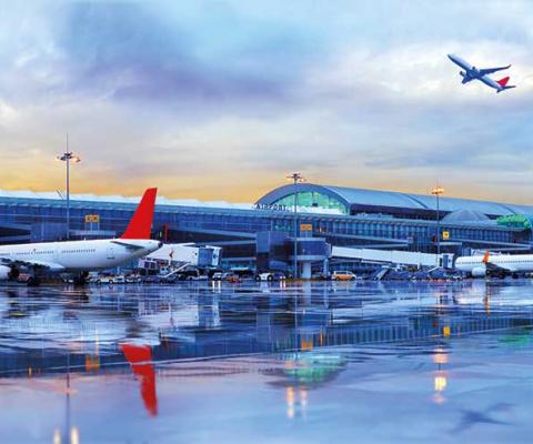 Airport on a wet evening