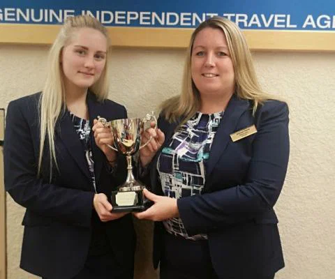 Althams Travel's Bethany Moran, left, with Huddersfield branch manager Nicky Lynn