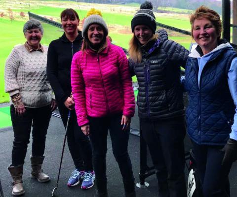 Travel Bureau’s marketing manager Kathryn (in pink) at the Close House Festive Golf Day 2018